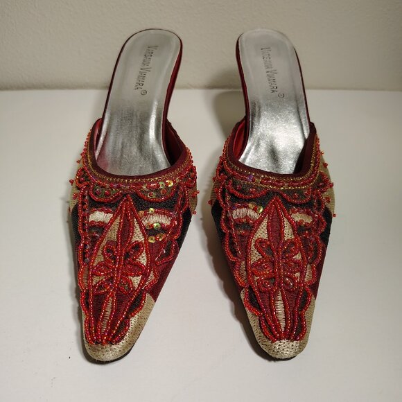 Varsavia Viamara Pointed Toe Indian Style Embroidered Beaded Low Heel - Picture 1 of 7